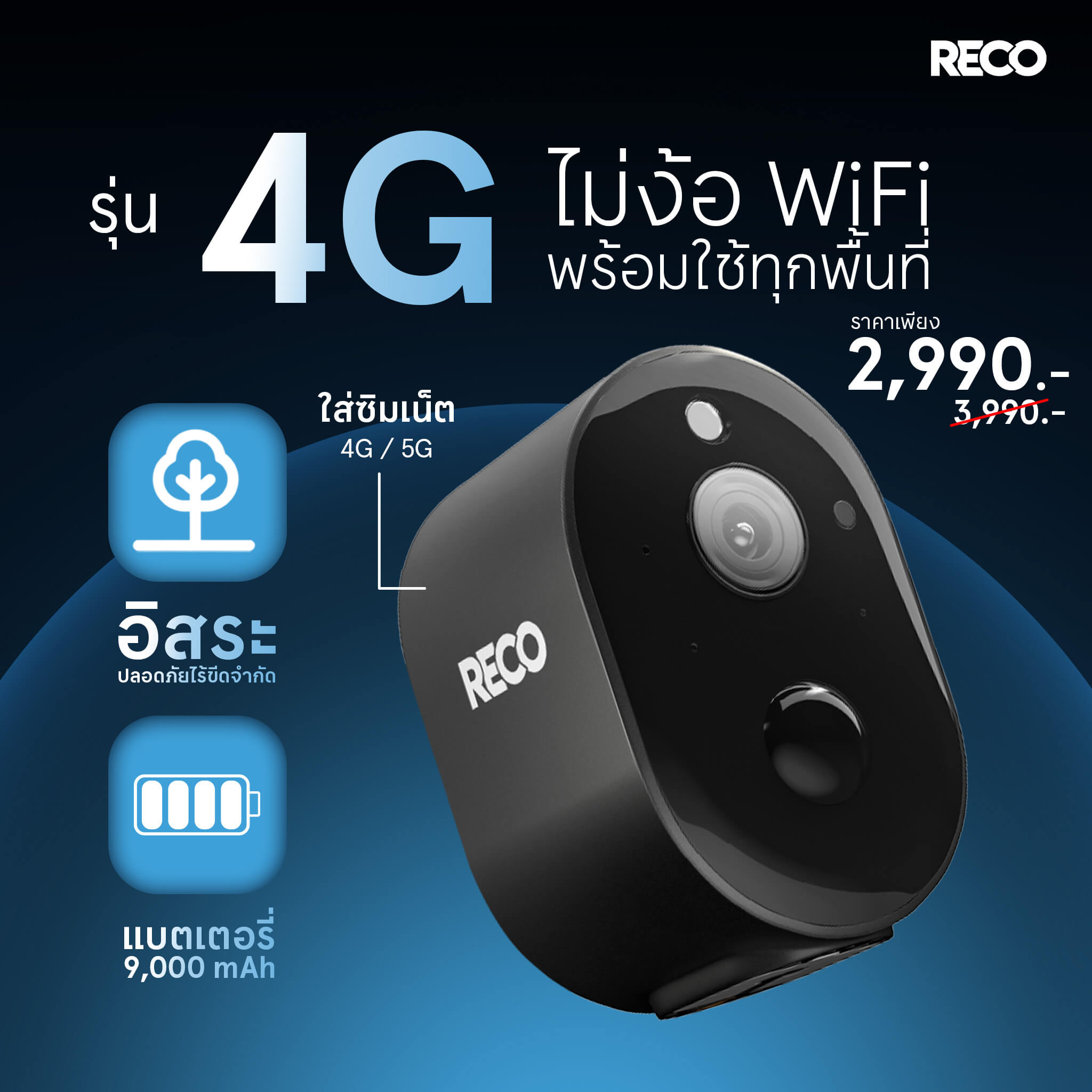 กล้อง reco4g รุ่นใหม่ล่าสุด ภาพชัด 2 ล้านพิกเซล ภาพสีกลางวันกลางคืน รับประกันศูนย์ไทย 1 ปี